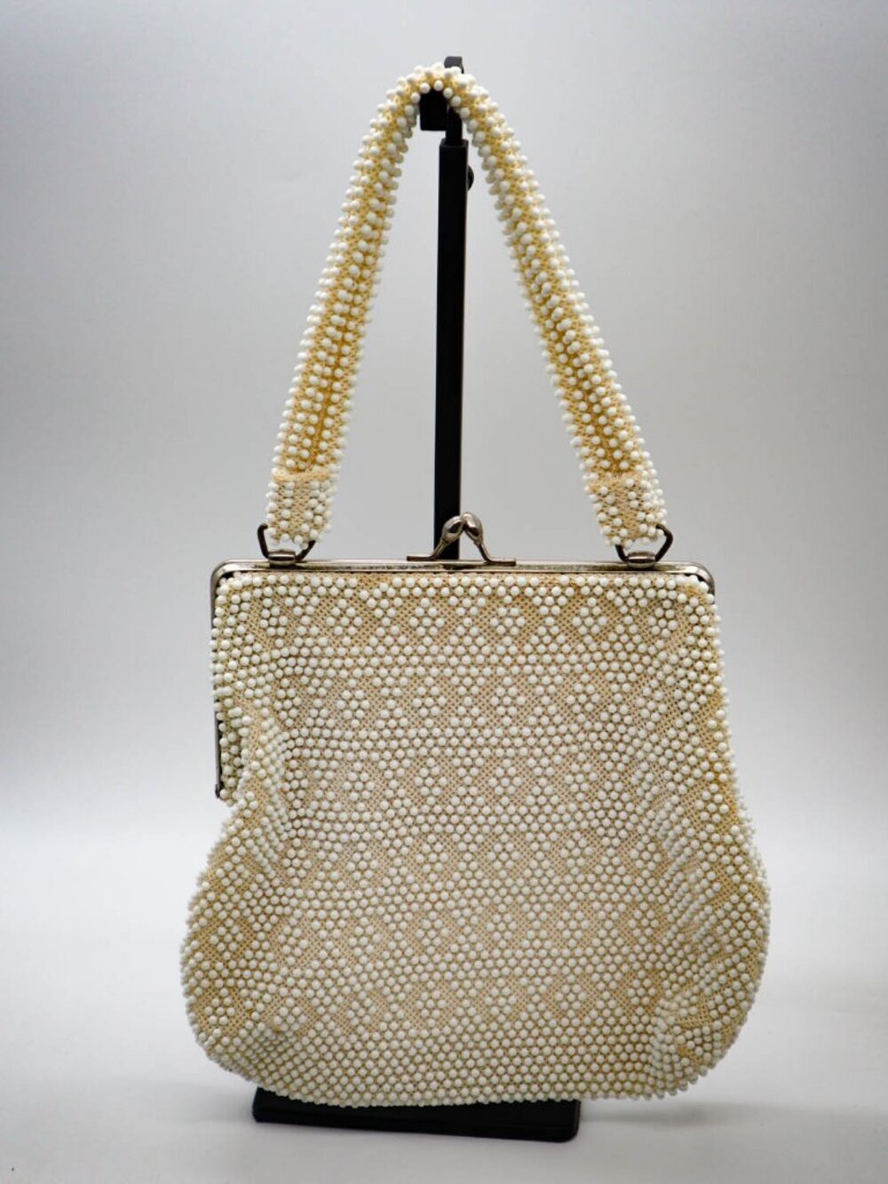 Vintage '50s Lumared Ivory Beaded Evening Bag Purse Clutch Mid-Century Bridal